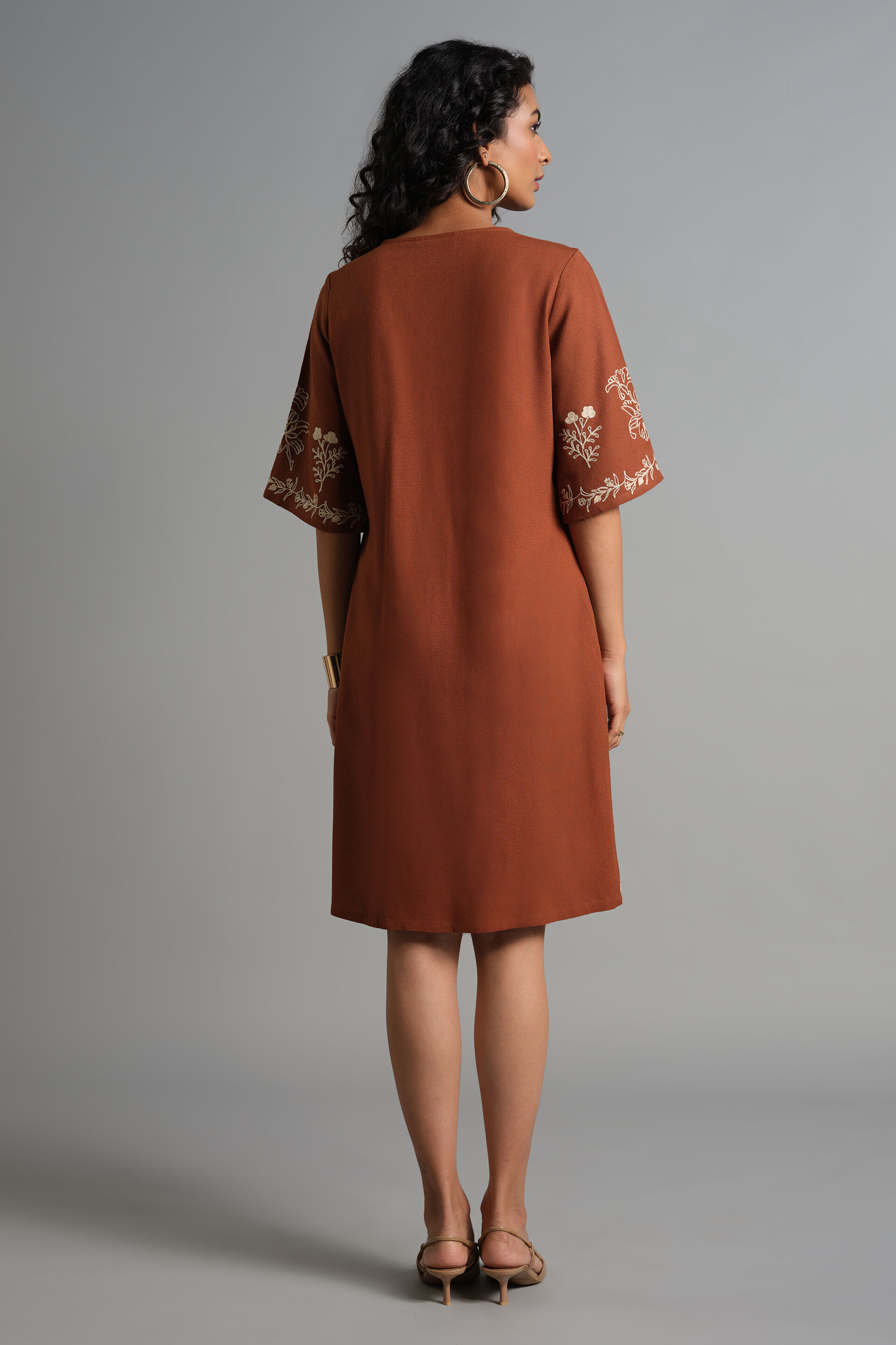 Floral Terracotta Dress, Brown, image 4